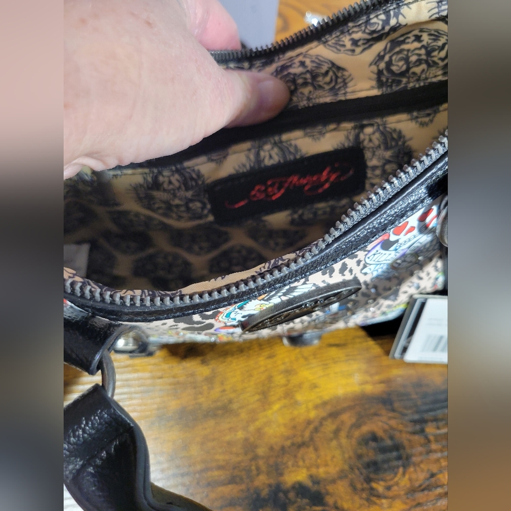 Ed Hardy Leopard Print Satchel with Black Accents/rhinestones - Picture 7 of 16